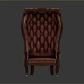 Ornate Red Tufted Accent Chair With Carved Wooden Frame And Armrests