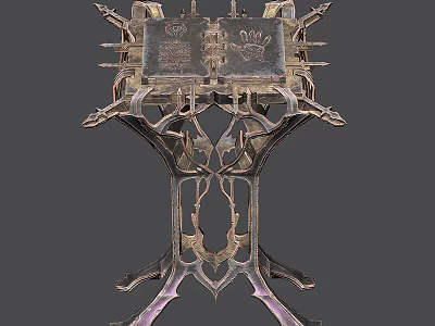 Intricate Gothic Architectural Component With Carved Metal Frame And Decorative Spikes 3d model