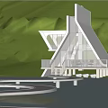 Modern Detached Villa On Water With Forest Surroundings And Red Terrace Chairs