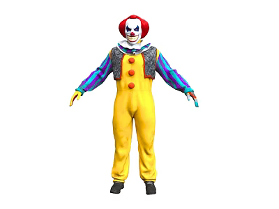 Man Dressed In Colorful Clown Costume With Yellow Pants Red Buttons And Striped Sleeves 3d model
