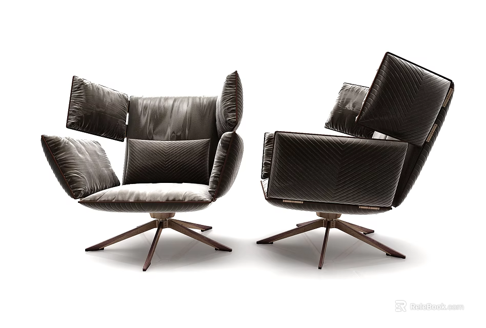 Modern Leather Accent Chair With Swivel Base Tufted Back And Comfortable Armrests 3d model 