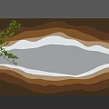 Wavy Layered Background Wall With Beige White Silver Water Like Textured Surface And Green Plant