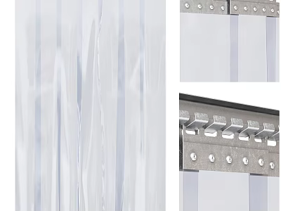 Transparent Door Curtain Made Of Clear PVC With Striped Design And Metal Installation Hooks 3d model