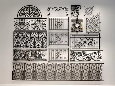 Ornamental Wrought Iron Fence With Various Decorative Patterns And Design Elements 3d model