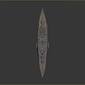 Historical Battleship Warship 3D Model With Dark Blue Hull Orange Bottom Superstructure Turret Mast