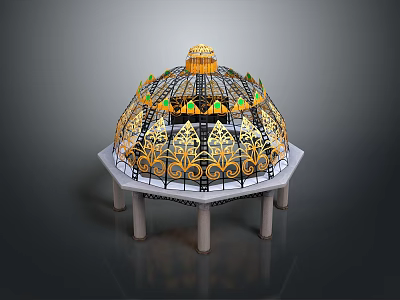 Ornate Architectural Dome With Golden Decorative Patterns Green Accents And Support Columns 3d model