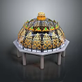 Ornate Architectural Dome With Golden Decorative Patterns Green Accents And Support Columns