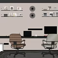 Modern Study Room Interior With Double Chairs Desk Computers Decorative Shelves And Window Blinds 3d model