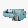 Comfortable Casual Sofa Set with Light Blue Dark Gray Featuring Pillows Throw Blanket and Ottoman 3d model