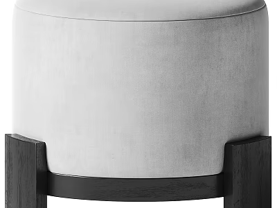 Modern Round Silver Gray Velvet Padded Stool with Dark Wooden Legs for Home Decor 3d model