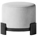 Modern Round Silver Gray Velvet Padded Stool with Dark Wooden Legs for Home Decor