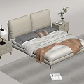 Modern Double Bed With Beige Leather Headboard White Bedding Brown Throw And Nightstands