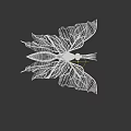 Metallic Insect Sculpture With Leaf Shaped Wings And Blue White Patterns On Dark Background 3d model