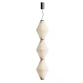 Three Diamond Shaped Cream Colored Fabric Pendant Lights Stacked Two Layers With Black Wires