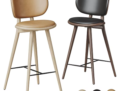 Modern Minimalist Bar Stools With Light Dark Wood Black Leather And Crossed Leg Design 3d model