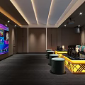 Modern KTV Room Interior With Large Screen Sofa Coffee Table And Ambient Lighting 3d model