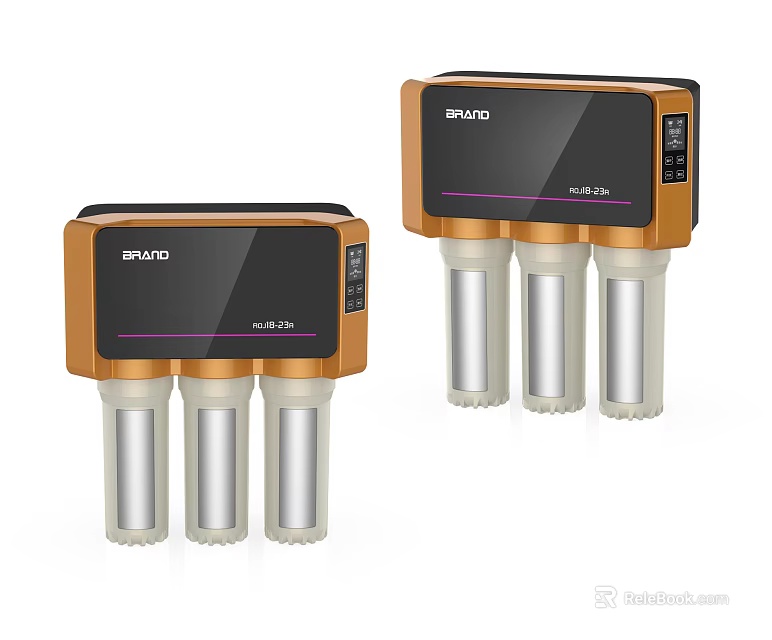 SPROTO UF Plus Water Purifier With Black And Orange Design And Three Filters 3d model 