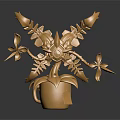 Golden Ornamental Sculpture With Intricate Leaf Like Wings And Detailed Base