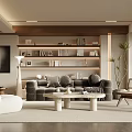 Living room sofa coffee table combination background wall bookshelf 3d model