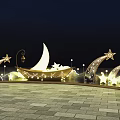 Night Photo Spot With Moon Shaped Boat Stars Clouds Street Lamps And Brick Pavement