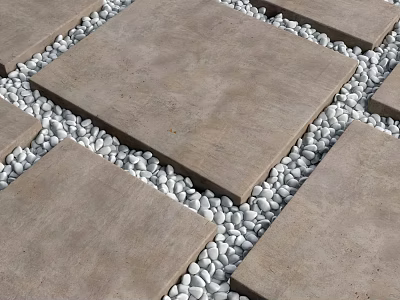 Natural Stone And Wood Outdoor Flooring With Small Pebble Decorative Design 3d model