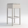 Brown Woven Bar Counter with Black Top and Four Stools Featuring White Cushions Silver Legs