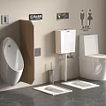 Modern Bathroom With Toilet Urinal Wall Signs And Anti Slip Mats