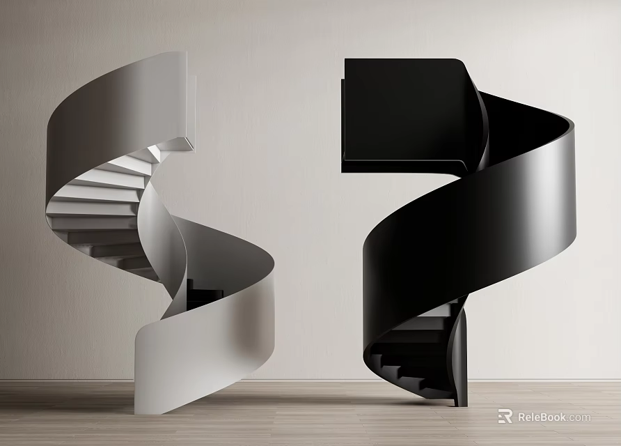 Modern Spiral Staircases With Silver And Black Sleek Design In Interior Space 3d model 