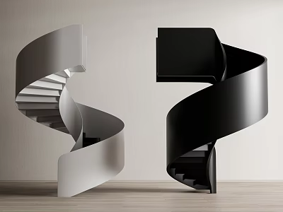 Modern Spiral Staircases With Silver And Black Sleek Design In Interior Space 3d model