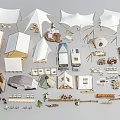 Various Design Tents With Camping Gear And Outdoor Accessories