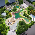 Scenic Urban Park Landscape With Lush Trees Green Pond Playground Pathways And Pavilion