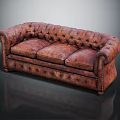 Vintage Brown Tufted Leather Sofa With Rolled Arms And Three Seats