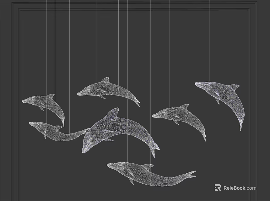 Modern Dolphin Shaped Chandelier With White Line Art Design On Dark Background 3d model 