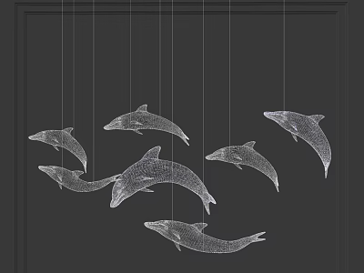 Modern Dolphin Shaped Chandelier With White Line Art Design On Dark Background 3d model
