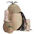 Woven Storage Baskets With Rabbit Dolls And Pineapple Shaped Decor Items 3d model