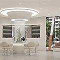 Modern Hair Salon Interior With White Styling Chairs Round Lights And Mirrors