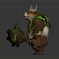 Mystical Antlered Forest Guardian Creature With Plant Decor And Tree Stump Staff