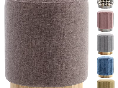 Round Upholstered Sofa Stool With Wooden Base And Various Color Options 3d model