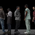 Five Men In Different Clothing Standing Together Against Black Background 3d model
