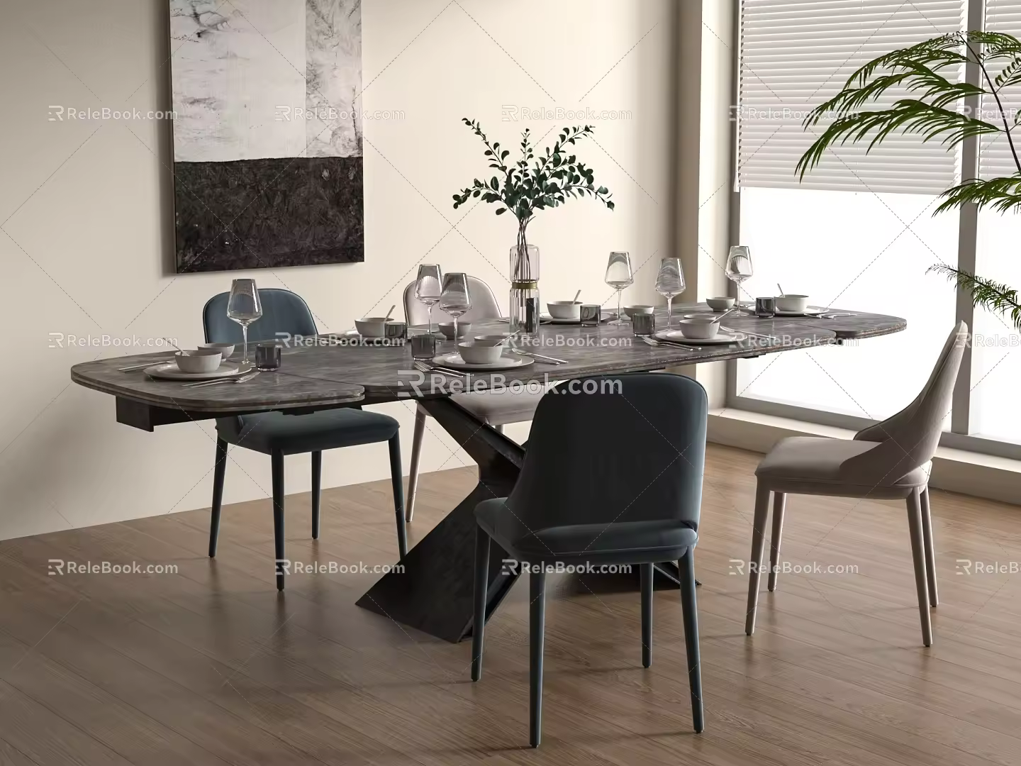 Modern Dining Table Chair Combination Dining Table Chair 3d model