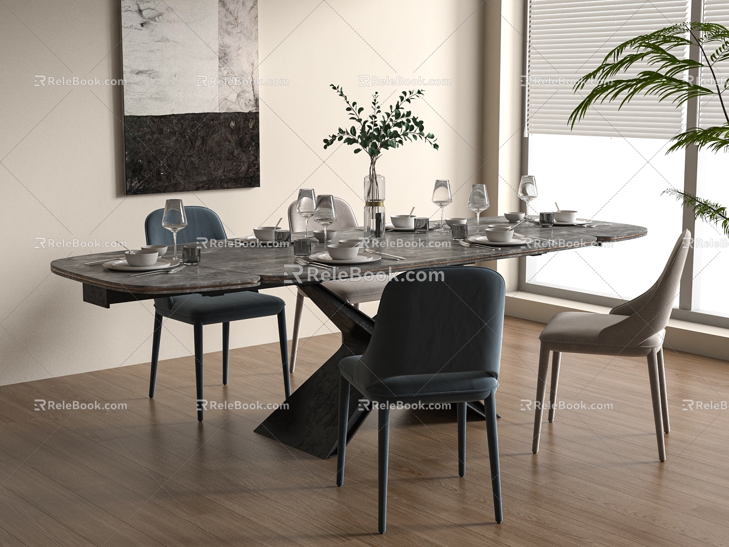 Modern Dining Table Chair Combination Dining Table Chair 3d model