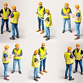 Construction Workers In Safety Vests And Hard Hats Communicating On Site