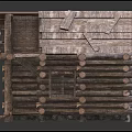 Rustic Log Cabin With Wooden Roof Front Porch Steps Door And Windows