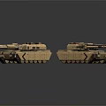 Four Sand Colored Tank Models With Cannons On Dark Reflective Background 3d model