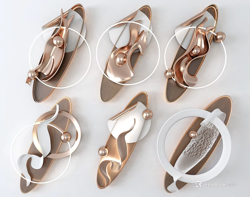 Modern Elegant Wall Decor With Metallic Circular Elements And Sleek Curves 3d model 