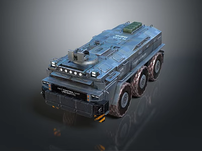 Armored Military Vehicle With Six Wheels And Roof Mounted Tactical Equipment 3d model