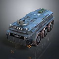 Armored Military Vehicle With Six Wheels And Roof Mounted Tactical Equipment