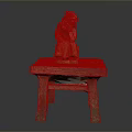 Rustic Wooden Table With Hand Carved Decorative Figure On Top