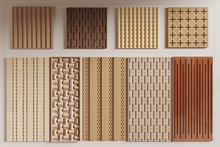 Wood veneer sound-absorbing panel diffusion panel acoustic material panel wood wall panel 3d model