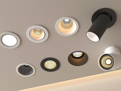 Contemporary Downlights And Spotlights Featuring Various Designs And Color Options For Ceiling Mounting 3d model